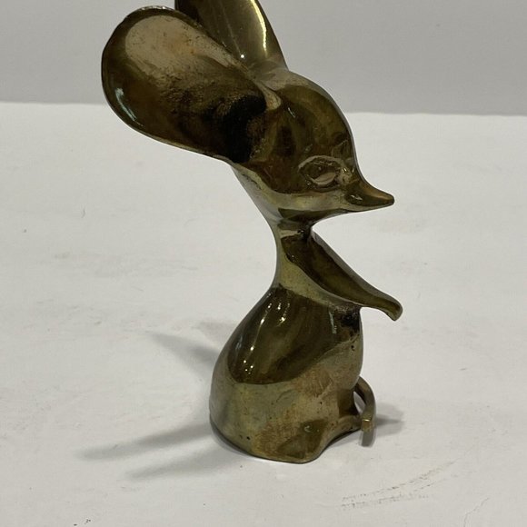 Vintage Brass Mouse Big Ears Long MCM Figurine Paperweight Mid Century Modern - Picture 3 of 8